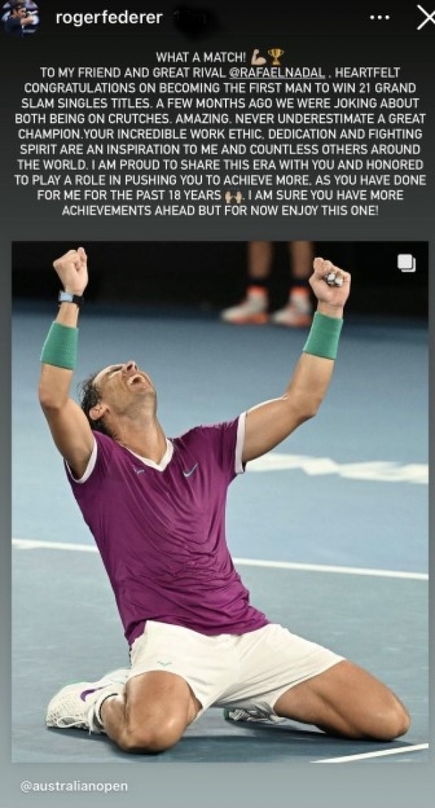 Mesajul lui Federer pentru Nadal