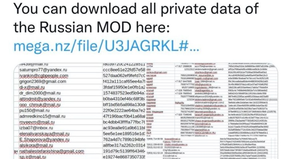 de hackeri Anonymous a spart baza de date a Ministerului rus al Apărării și postat-o online. Este vorba de emailuri, telefoane și parole ale oficialilor | stiri.tvr.ro - Site-ul de
