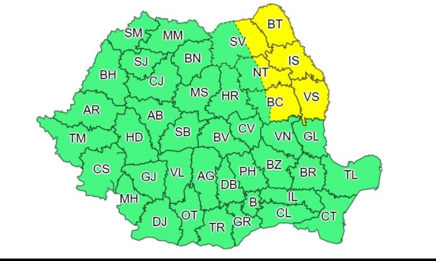 Cod galben de vreme rea în 6 județe ale Moldovei