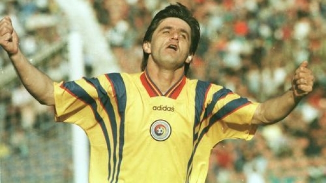 Former Romanian soccer star Gheorghe Hagi gestures, in Bucharest
