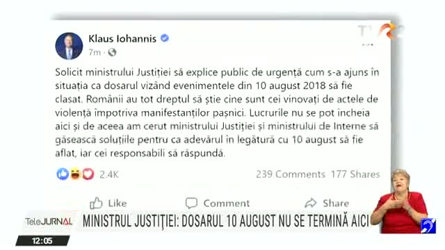 Ministrul Justiției: Dosarul 10 august nu se termină aici